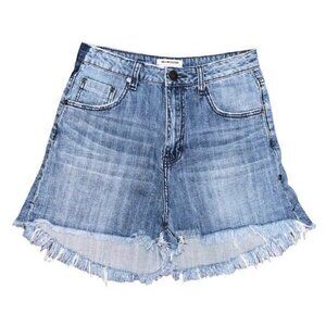 One Teaspoon Jean Shorts 28 High Rise Bandits Denim Fray Fringe Button Zip